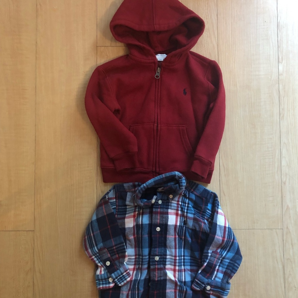 EUC Ralph Lauren Full-Zip Hoodie & Plaid Cotton Flannel Workshiry
